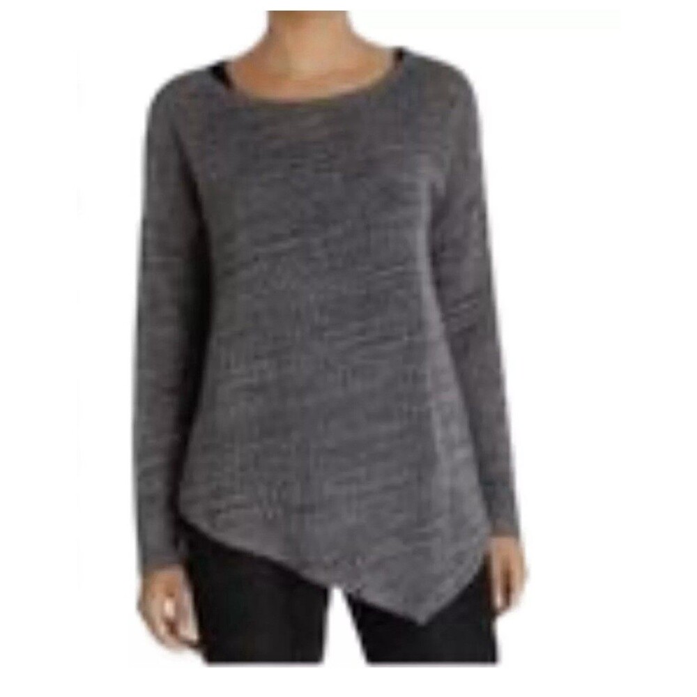 Eileen Fisher XS Melange 100% Cotton Mesh‎ Pullover Knit Sweater Angled Hem VGUC